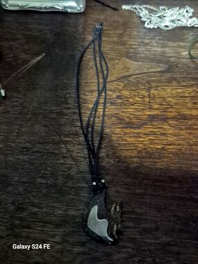 Black Ceramic Cat Pendant Necklace on Multi-Strand Cord